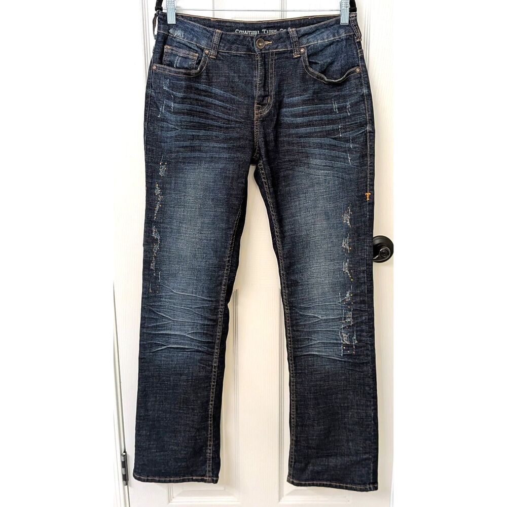 Cowgirl Tuff Lazy Days Women's Straight Leg Jeans Dark "worn" Western | SZ 30